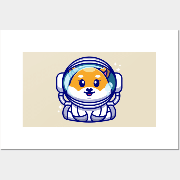 Cute baby shiba inu dog wearing an astronaut suit, cartoon character Wall Art by Wawadzgnstuff